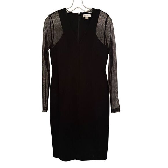 Calvin Klein mesh sleeve black dress - Picture 1 of 7